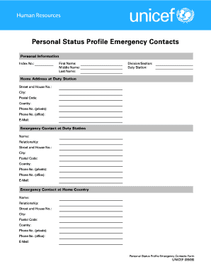 Personal Status Profile Emergency Contacts Form