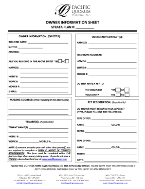 Strata Plan Owner Information Sheet