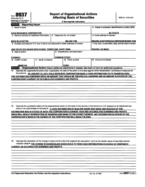 Form 8937 Report of Organizational Actions