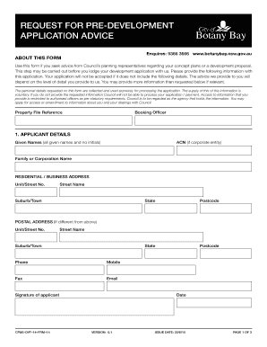 Request for Pre-Development Application Advice