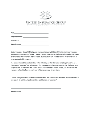 Insurance Vacancy Certification Form