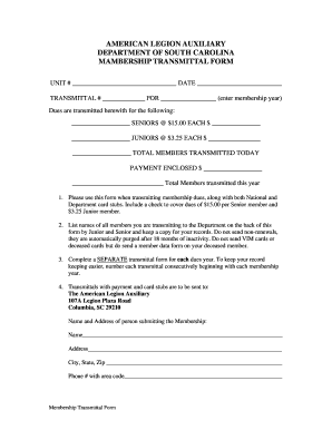 American Legion Auxiliary Membership Transmittal Form