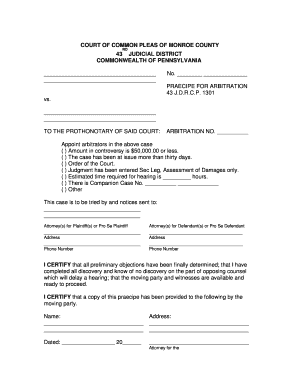 Praecipe for Arbitration
