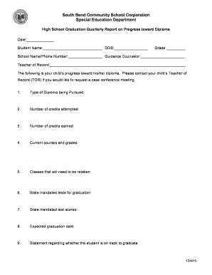 High School Graduation Progress Report