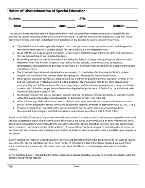Notice of Discontinuation of Special Education