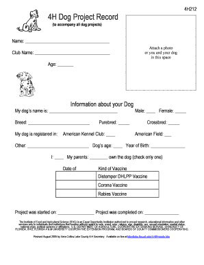 4H Dog Project Record
