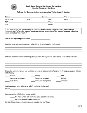 Referral for Communication and Assistive Technology Evaluation