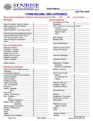 2015 Farm Income and Expenses Tax Form