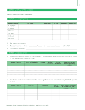 Temporary Residents Medical Expenses Proposal Form