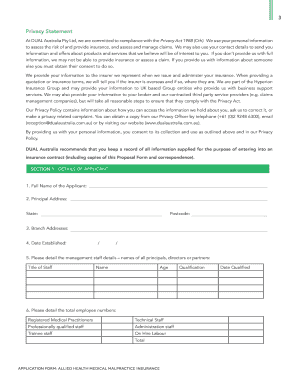 APPLICATION FORM ALLIED HEALTH MEDICAL MALPRACTICE INSURANCE