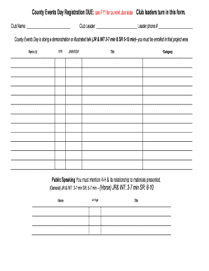 4-H County Events Day Registration Form