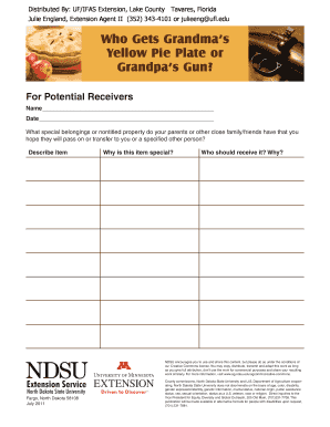 Inheritance Planning Form for Personal Belongings