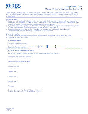 Corporate Card Cards OnLine Application Form