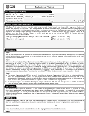 Déclaration de l’étudiant