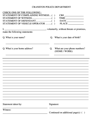 Cranston Police Department Statement Form