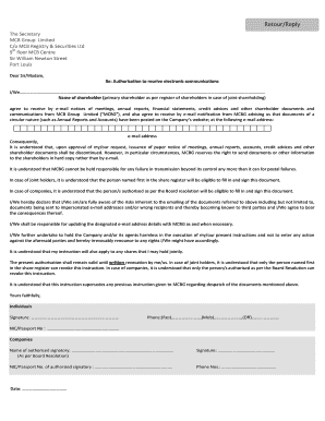 Authorisation to Receive Electronic Communications