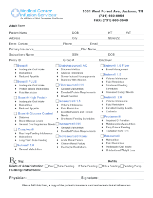 Patient Nutrition Supplement Order Form