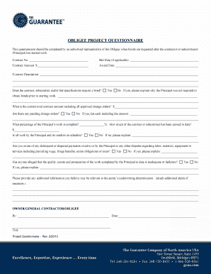 Obligee Project Questionnaire