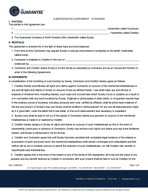 Subordination Agreement Standard