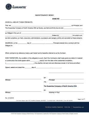 Maintenance Bond Agreement
