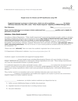Sample Letter for Schools and IEP Qualification using OHI