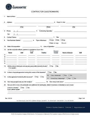 Contractor Questionnaire