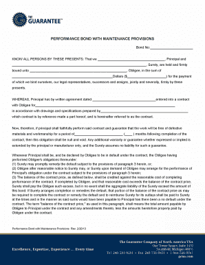 Performance Bond with Maintenance Provisions