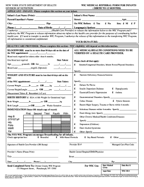 New York WIC Medical Referral Form for Infants