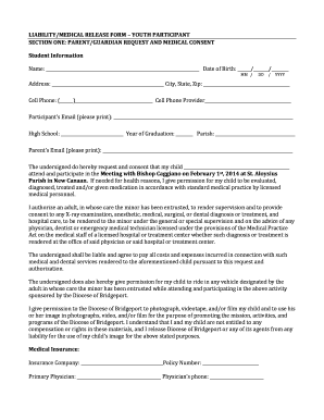 Youth Participant Liability Medical Release Form