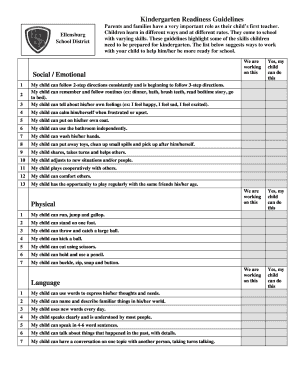 Kindergarten Readiness Guidelines