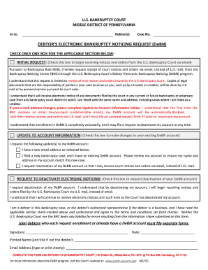 Debtor's Electronic Bankruptcy Noticing Request (DeBN)