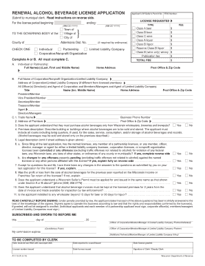 Wisconsin Alcohol Beverage License Renewal Application