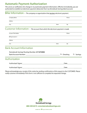 Automatic Payment Authorization Form