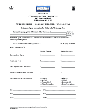 Settlement Agent Instruction for Disbursal of Brokerage Fees