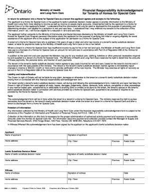 Ontario Financial Responsibility Acknowledgement for Long-Term Care