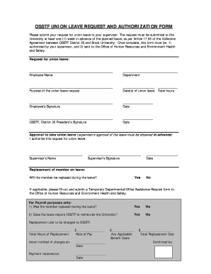OSSTF Union Leave Request and Authorization Form