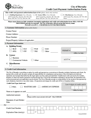 City of Burnaby Credit Card Payment Authorization Form