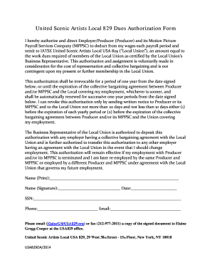 United Scenic Artists Local 829 Dues Authorization Form