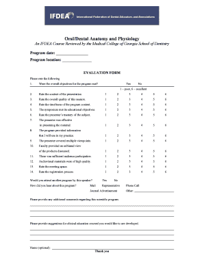 Oral/Dental Anatomy and Physiology Evaluation Form