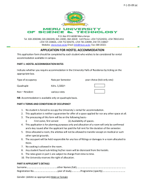 Kenya Hostel Accommodation Application Form