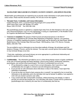 Mental Health Patient Consent and Office Policies