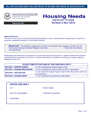 Housing Needs Assessment Form