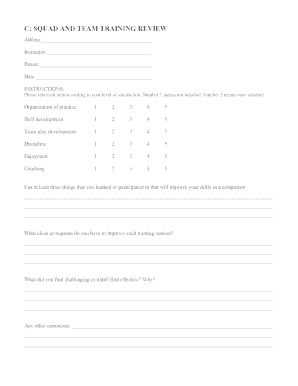 Squad and Team Training Review Form