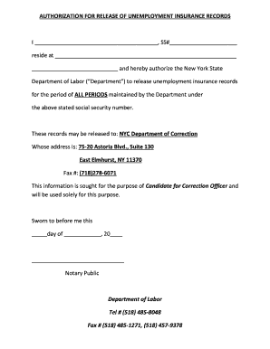 Authorization for Release of Unemployment Insurance Records