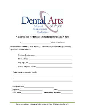 Authorization for Release of Dental Records and X-rays