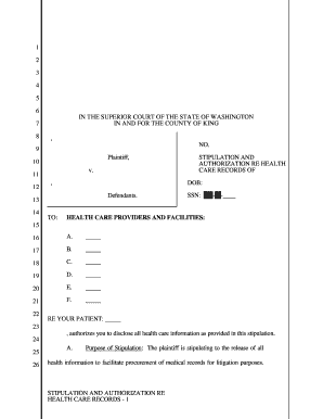 Stipulation and Authorization for Health Care Records