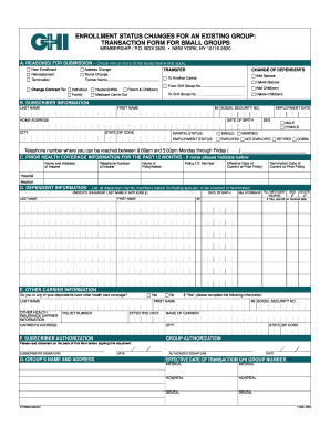 Enrollment Status Change Form for Small Groups