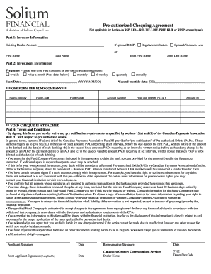 Pre-authorized Chequing Agreement