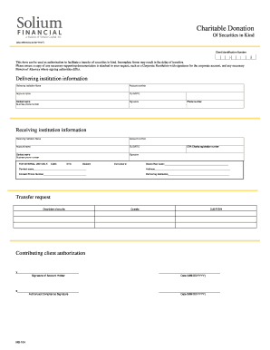 Charitable Donation of Securities in Kind Form