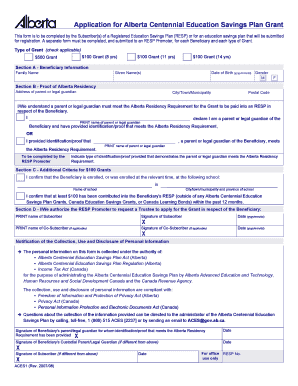 Alberta Centennial Education Savings Plan Grant Application